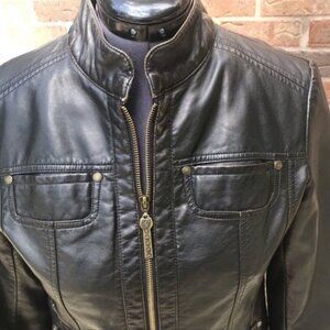 GIACCA Distressed Vegan Leather Jacket Dark Brown M EUC